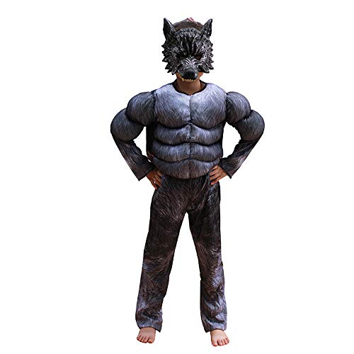 Eppsoie Child Muscle Wolf Suits Costume for Boys Kids Halloween Wolf Costumes with Wolf Mask Monster Dress up(6-8)