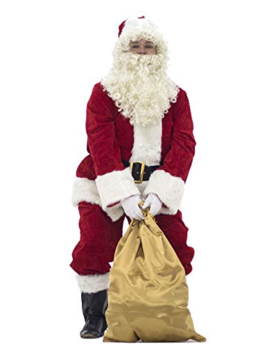 Higen Men's Santa Suit 10pc Deluxe Santa Claus Costume Adult Christmas Crimson Regency Plush Red S