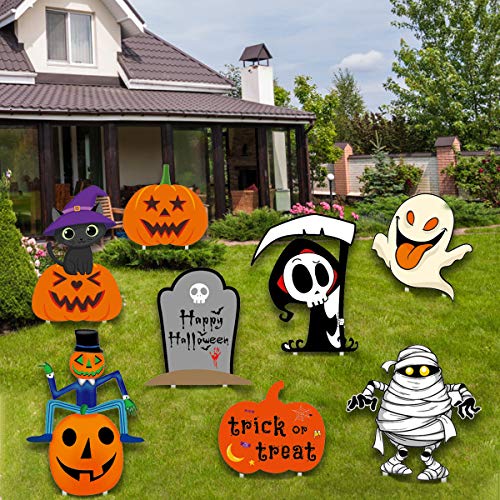 anroog Friendly Halloween Decorations Corrugate Yard Stake Signs (8 Pieces) for Halloween Outdoor Decorations, Lawn Yard Decorations, Trick or Treating, Halloween Prop (Friendly Halloween 8Pack)