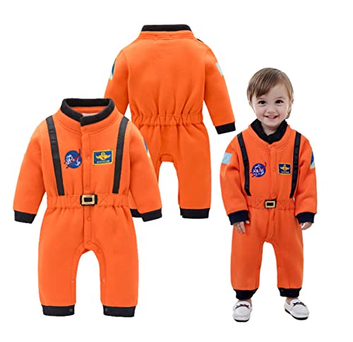 stylesilove Baby Toddler Boy Astronaut Fleece Costume Jumpsuit Cosplay Party Halloween Baby Boy Clothes (90/12-18 Months, Orange)