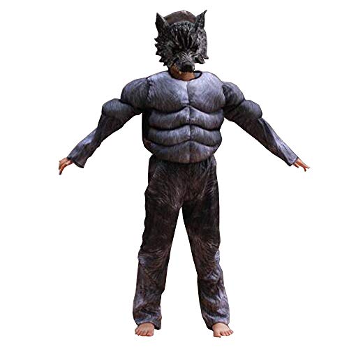 Eppsoie Child Muscle Wolf Suits Costume for Boys Kids Halloween Wolf Costumes with Wolf Mask Monster Dress up(6-8)