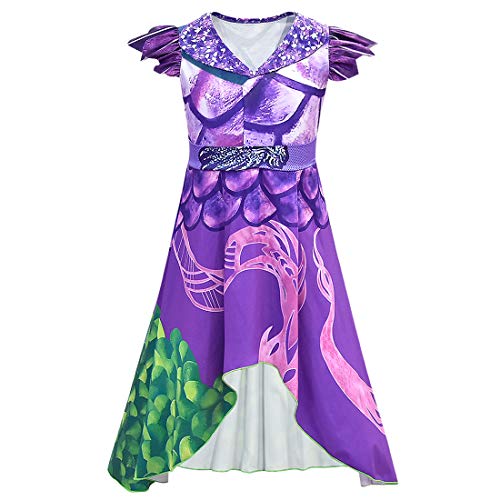Wenge Descendants 3 Dragon Mal Costume for girls, Audrey Halloween Costume Kids Halloween Cosplay (110CM(5-6T), Purple)