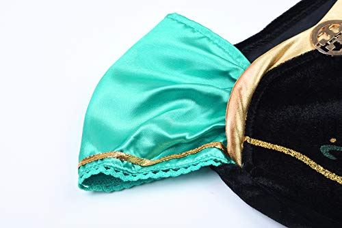 JerrisApparel Girls Princess Costume Snow Party Halloween Cosplay Fancy Dress (5, Green with Accessories)