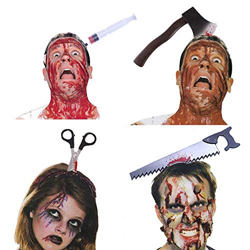 CCINEE 4 Pieces Halloween Costume Weapon Headband Bleeding Knife Headband Accessory Horrible Funny Prop for Party Favors
