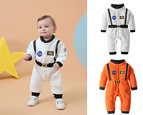 stylesilove Baby Toddler Boy Astronaut Fleece Costume Jumpsuit Cosplay Party Halloween Baby Boy Clothes (90/12-18 Months, Orange)