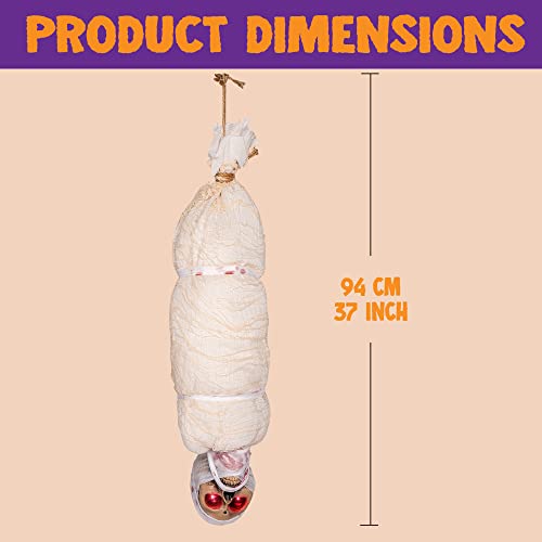 JOYIN 35" Halloween Animated Hanging Corpse with LED Light Up Eyes & Sound Effect for Indoor and Outdoor Decorations