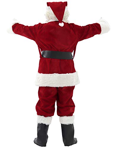 Higen Men's Santa Suit 10pc Deluxe Santa Claus Costume Adult Christmas Crimson Regency Plush Red S