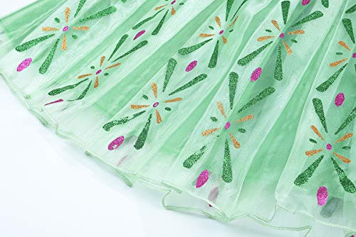 JerrisApparel Girls Princess Costume Snow Party Halloween Cosplay Fancy Dress (5, Green with Accessories)