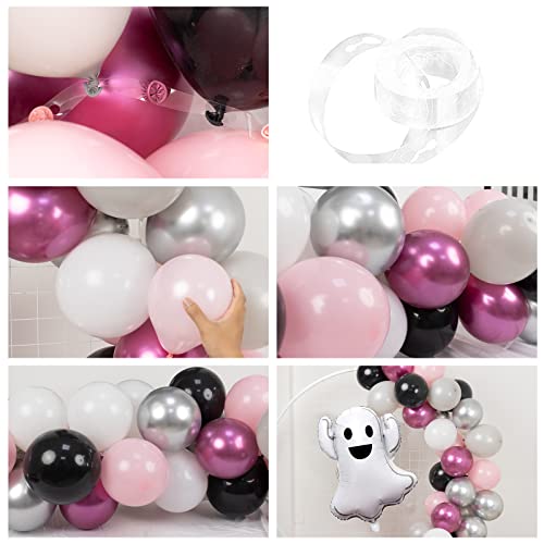Pink Halloween Party Decorations for Girls - 175PCS Pink and Black Halloween Balloon Garland Arch Kit with Ghost Balloons, 3D Bat Stickers for Baby Girls Halloween Baby Shower Birthday Party Supplies