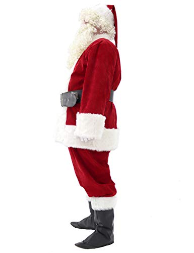 Higen Men's Santa Suit 10pc Deluxe Santa Claus Costume Adult Christmas Crimson Regency Plush Red S