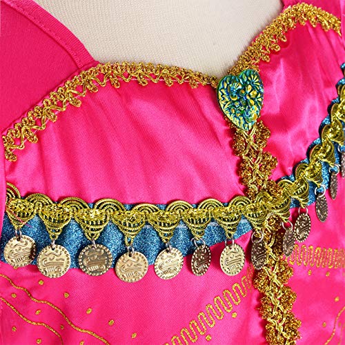 Princess Jasmine Costume Dress Up Clothes Fancy Arabian Outfit Attire with Cape Tiara Wand Gloves Accessories Set for Little Toddler Girls Kids Halloween Cosplay Birthday Party 4T 5T 4-5 Years