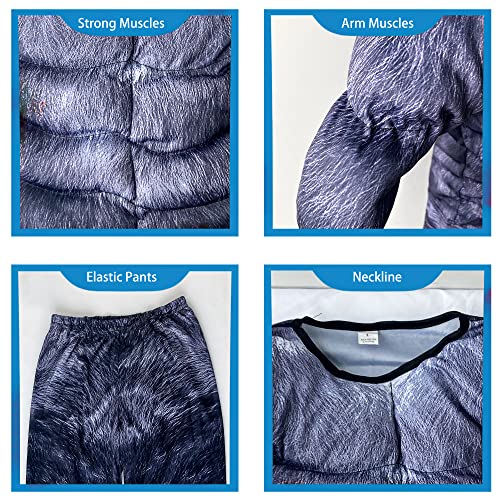 Eppsoie Child Muscle Wolf Suits Costume for Boys Kids Halloween Wolf Costumes with Wolf Mask Monster Dress up(6-8)