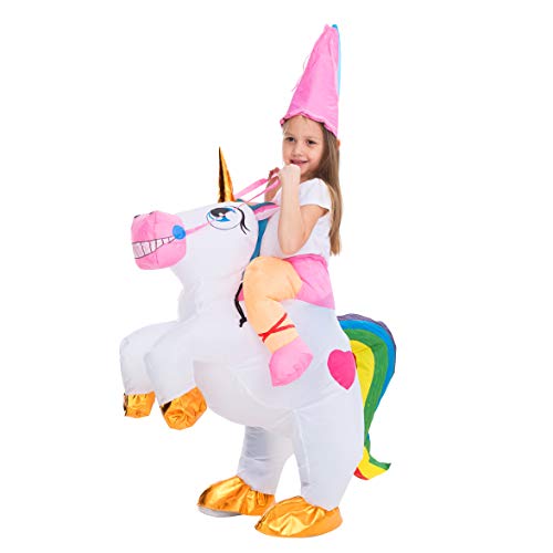 Spooktacular Creations Inflatable Costume Unicorn Riding a Unicorn Air Blow-up Deluxe Halloween Costume (White, 7-10 Yrs)