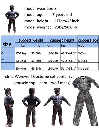 Eppsoie Child Muscle Wolf Suits Costume for Boys Kids Halloween Wolf Costumes with Wolf Mask Monster Dress up(6-8)