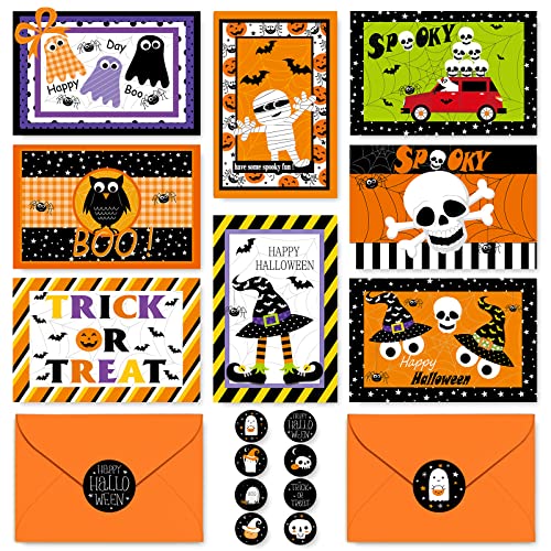 AnyDesign 32 Pack Halloween Greeting Cards with Matching Stickers Envelopes Ghost Trick or Treat Boo Invitation Cards Blank Note Cards for Halloween Party Invitation Gift Supplies, 4 x 6 Inch