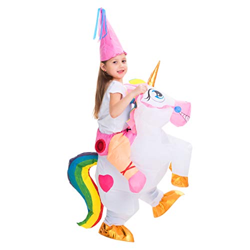 Spooktacular Creations Inflatable Costume Unicorn Riding a Unicorn Air Blow-up Deluxe Halloween Costume (White, 7-10 Yrs)