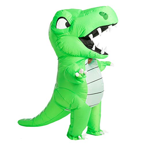 Spooktacular Creations Inflatable Halloween Costume Full Body Dinosaur Inflatable Costume - Child Unisex T-Rex Costume (Green, Child (7-10))