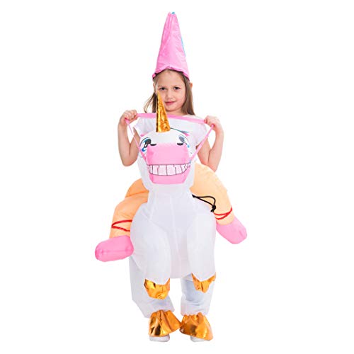 Spooktacular Creations Inflatable Costume Unicorn Riding a Unicorn Air Blow-up Deluxe Halloween Costume (White, 7-10 Yrs)