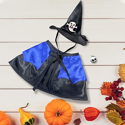 Halloween Cat Costume: Cat Witch Hat with Pet Cape, Funny Cat Wizard Costume, Cat Halloween Party Cosplay Clothes, Cute Cat Outfit for Cats Kittens Small Dogs (Blue)