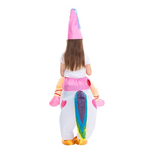 Spooktacular Creations Inflatable Costume Unicorn Riding a Unicorn Air Blow-up Deluxe Halloween Costume (White, 7-10 Yrs)