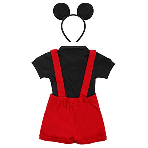 Baby Boy Short Sleeve Gentleman Bowtie Tuxedo Jumpsuit Overall Romper Mouse 1st Birthday Outfit Halloween Xmas First Christmas Clothing Headband Bowtie Infant Easter Day Clothing Red 12-18 Months