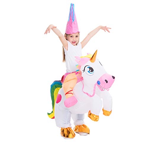 Spooktacular Creations Inflatable Costume Unicorn Riding a Unicorn Air Blow-up Deluxe Halloween Costume (White, 7-10 Yrs)