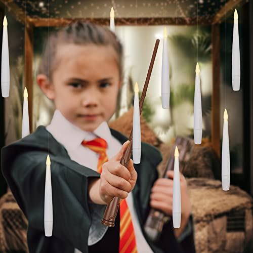 Leejec 20pcs Flameless Taper Floating Candles with Magic Wand Remote, Flickering Warm Light, Battery Operated 6.1" LED Electric Window Candle, Decor for Christmas, Wedding, Halloween, Birthday Party