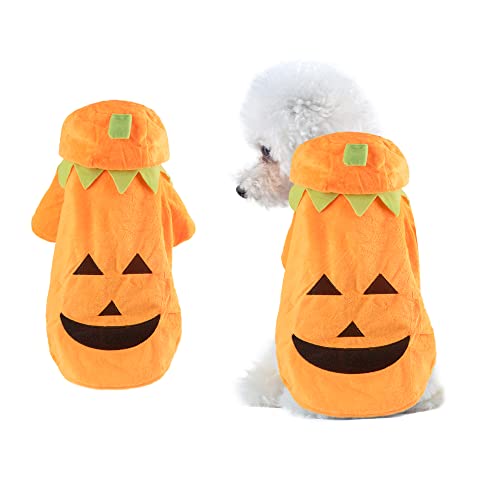 Delifur Dog Cat Halloween Pumpkin Costume Puppy Fleece Hoodie Coat for Small to Medium Dogs (Small)
