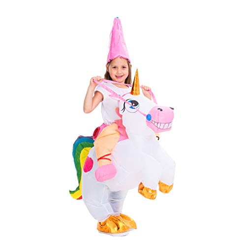 Spooktacular Creations Inflatable Costume Unicorn Riding a Unicorn Air Blow-up Deluxe Halloween Costume (White, 7-10 Yrs)