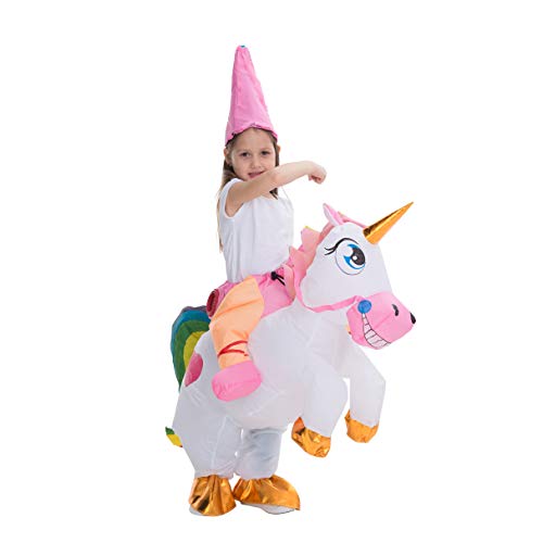Spooktacular Creations Inflatable Costume Unicorn Riding a Unicorn Air Blow-up Deluxe Halloween Costume (White, 7-10 Yrs)