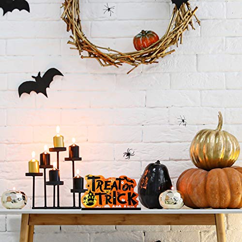 Blulu 3 Happy Halloween Table Decorations, Pumpkin Table Centerpieces Boo Sign Wooden Candy Day for Halloween Party Dinner Coffee Table Topper Tier Tray Room Decor, 7.87 x 4.72 Inch