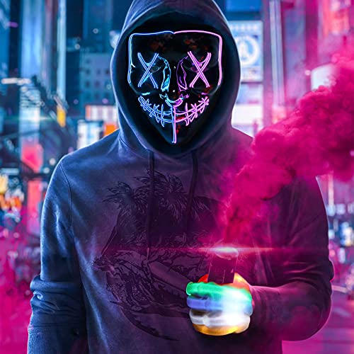 ORWINE Halloween Purge Masks LED Skeleton Gloves Set, Halloween LED Masks Light Up Scary Mask Hacker Mask with Glow Gloves Halloween Cosplay Party Costume for Boys Girls (Blue & Purple)