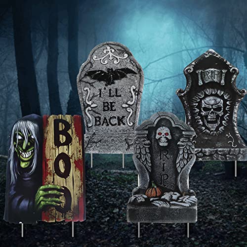 Halloween Decorations Outdoor Tombstone Yard Signs - Scary Halloween headstones Yard Decorations for Cemetary Graveyard Rip Halloween Decorations Outside
