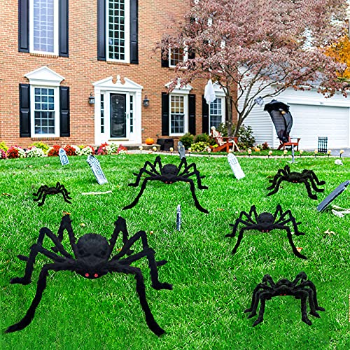 CH HAICHENG 6 Pcs Halloween Spiders Decorations, Giant Hairy Spiders Halloween Decorations Indoor Outdoor Decor