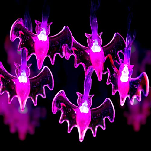 GIGALUMI 40 LED Halloween String Lights, 15ft 40 Purple Bats Lights Halloween Decoration Lights with 8 Modes, Battery Powered