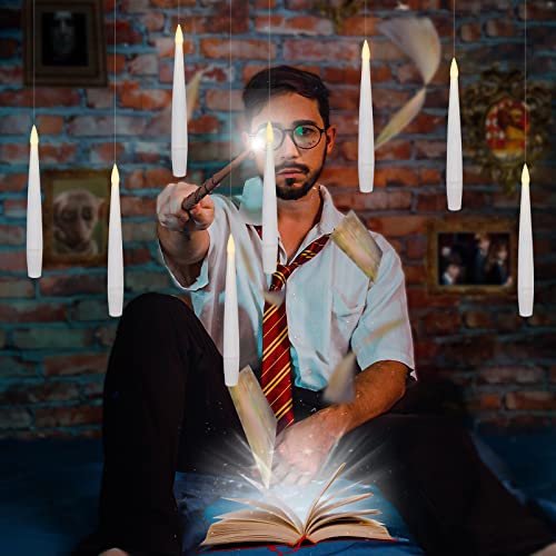 Leejec 20pcs Flameless Taper Floating Candles with Magic Wand Remote, Flickering Warm Light, Battery Operated 6.1" LED Electric Window Candle, Decor for Christmas, Wedding, Halloween, Birthday Party