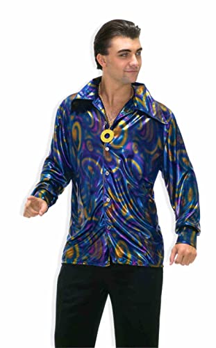 Forum Novelties Men's Plus-Size 70's Disco Plus Size Dynamite Dude Costume Shirt, Purple/Gold/Blue, X-Large