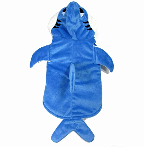 Mogoko Funny Dog Cat Shark Costumes, Pet Halloween Christmas Cosplay Dress, Adorable Blue Shark Pet Costume,Animal Fleece Hoodie Warm Outfits Clothes (S Size)
