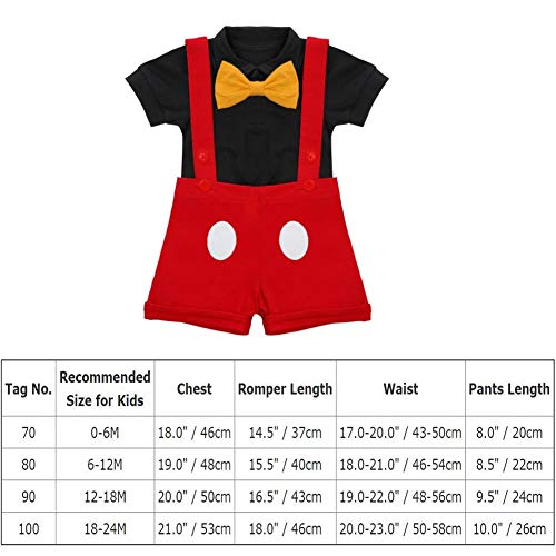 Baby Boy Short Sleeve Gentleman Bowtie Tuxedo Jumpsuit Overall Romper Mouse 1st Birthday Outfit Halloween Xmas First Christmas Clothing Headband Bowtie Infant Easter Day Clothing Red 12-18 Months