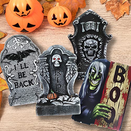 Halloween Decorations Outdoor Tombstone Yard Signs - Scary Halloween headstones Yard Decorations for Cemetary Graveyard Rip Halloween Decorations Outside