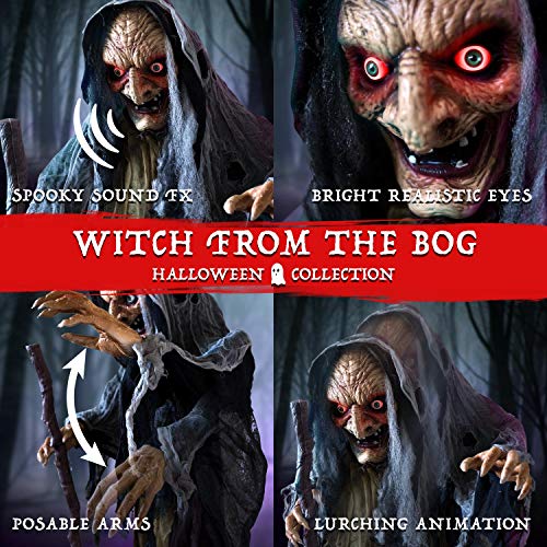 Holidayana Halloween Animatronic Evil Witch - 5ft 2in Animated Standing Evil Witch Prop Decoration
