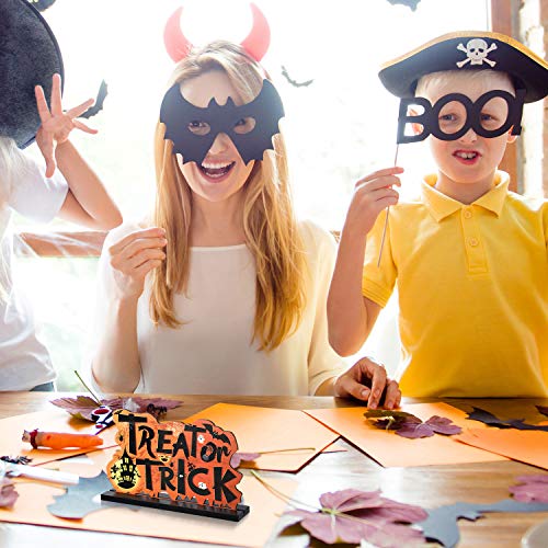 Blulu 3 Happy Halloween Table Decorations, Pumpkin Table Centerpieces Boo Sign Wooden Candy Day for Halloween Party Dinner Coffee Table Topper Tier Tray Room Decor, 7.87 x 4.72 Inch