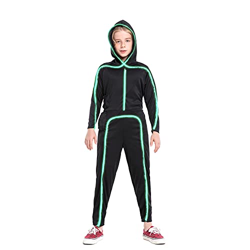 HSCTEK Led Light up Stick Figure Costume for Kids, Halloween Stick Man Costume for Boys Girls(Green,8-10)