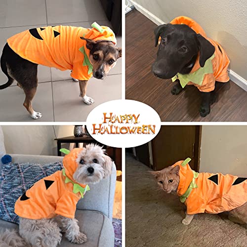 Delifur Dog Cat Halloween Pumpkin Costume Puppy Fleece Hoodie Coat for Small to Medium Dogs (Small)