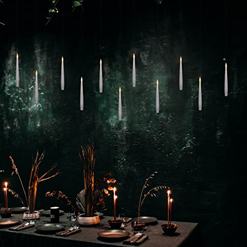 Leejec 20pcs Flameless Taper Floating Candles with Magic Wand Remote, Flickering Warm Light, Battery Operated 6.1" LED Electric Window Candle, Decor for Christmas, Wedding, Halloween, Birthday Party