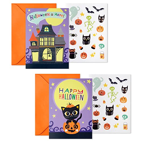 Hallmark Kids Halloween Cards Assortment with Stickers (2 Designs, 12 Flat Cards and Envelopes, 12 Sticker Sheets) (5ELT1008)