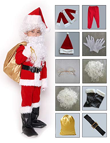 ADOMI Children's Deluxe Santa Suit 10pc. Christmas Child Santa Claus Kids Halloween Costume Cosplay S