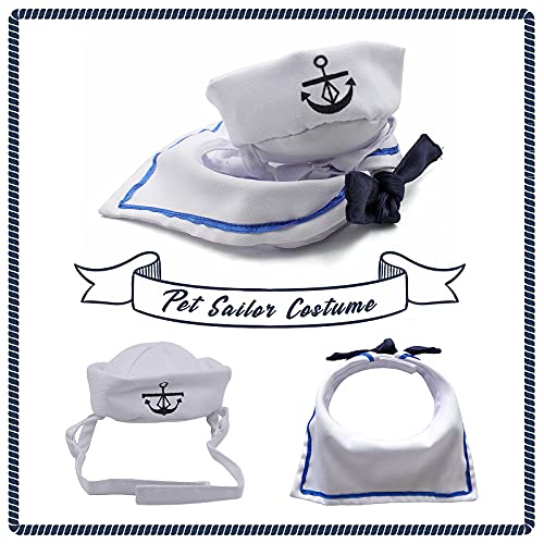 NAMSAN Pet Sailor Costume for Cats Small Dogs Halloween Cat Sailor Hat with Tie Collar Doggy Navy Outfit Cosplay Apparel