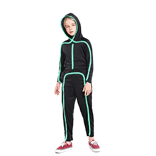 HSCTEK Led Light up Stick Figure Costume for Kids, Halloween Stick Man Costume for Boys Girls(Green,8-10)