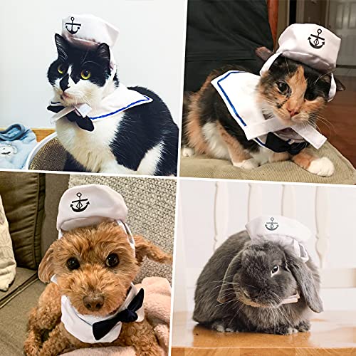 NAMSAN Pet Sailor Costume for Cats Small Dogs Halloween Cat Sailor Hat with Tie Collar Doggy Navy Outfit Cosplay Apparel